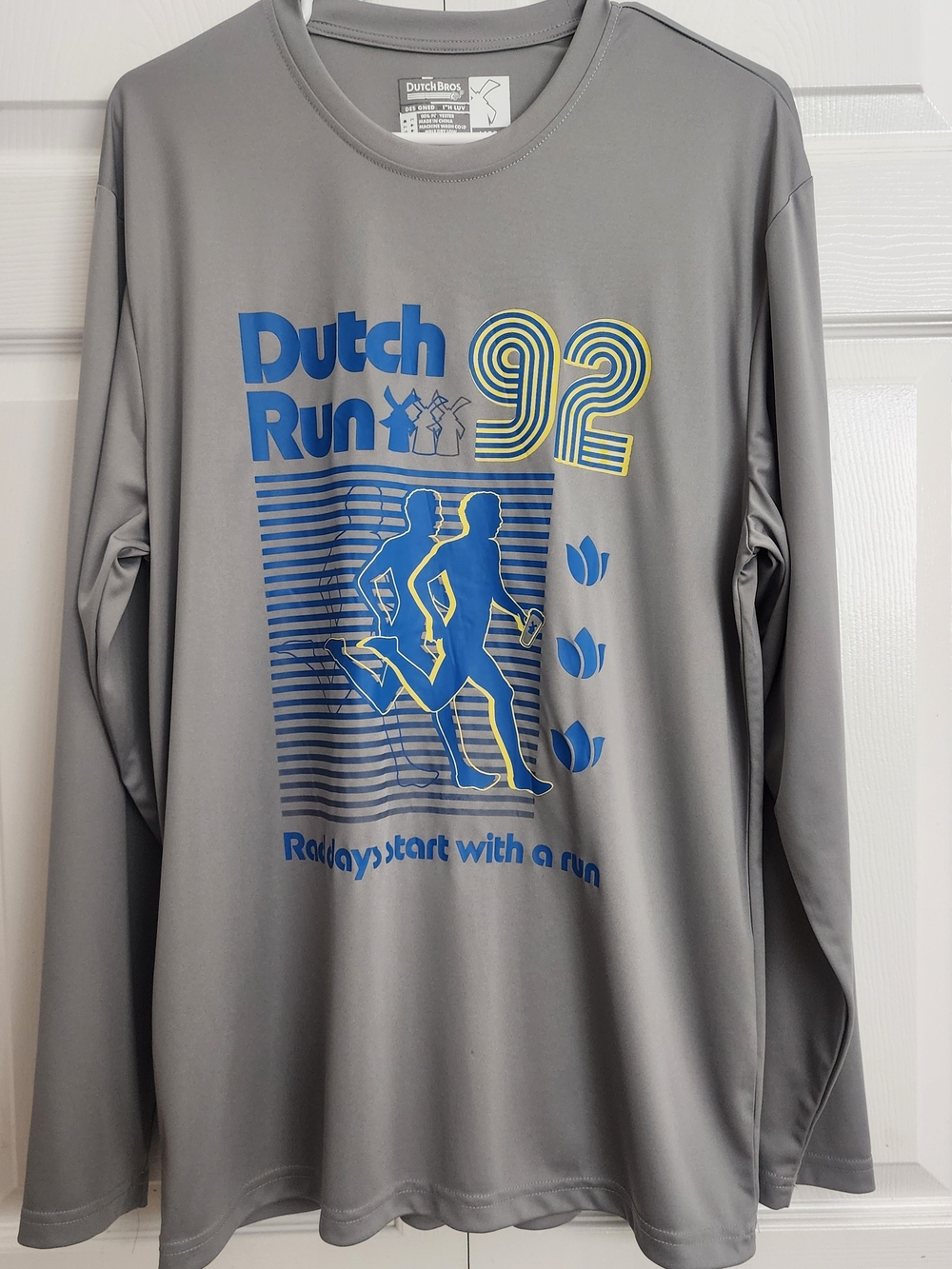Dutch Bros Gray Blue 'Dutch Run 92' Athletic Long-Sleeve Shirt, Adult Sz L